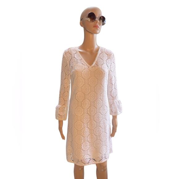 INC White Lace Crochet mini boho dress size medium - Picture 1 of 10